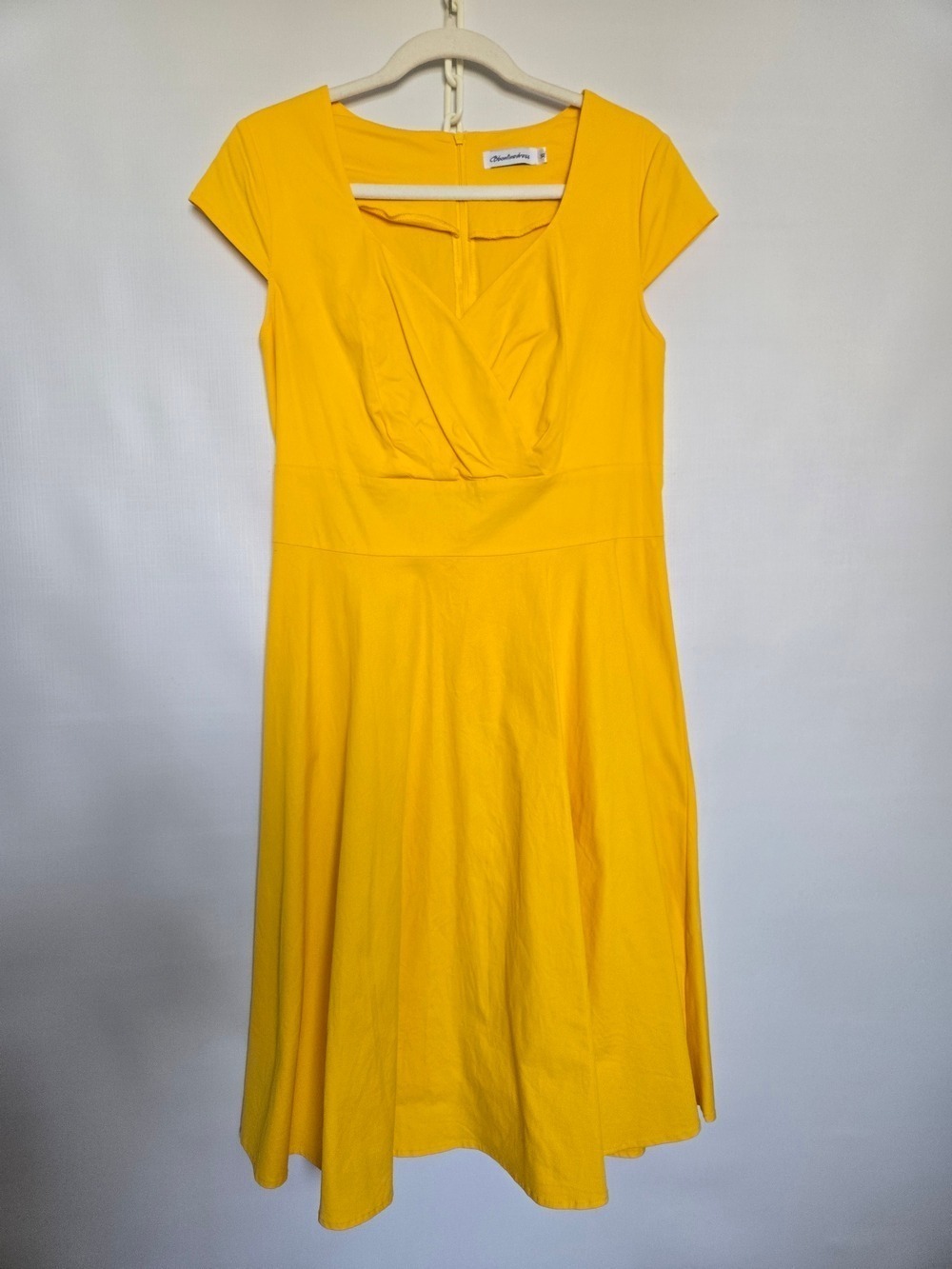 BBONFINE DRESS WOMEN YELLOW SWING RETRO 50'S COCKTAIL FIT-AND-FLARE XL 14-16 - Picture 2 of 14